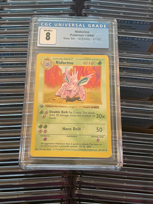 Nidorino Base Set 1st Edition 37/102 Shadowless Pokémon (1999) CGC 8