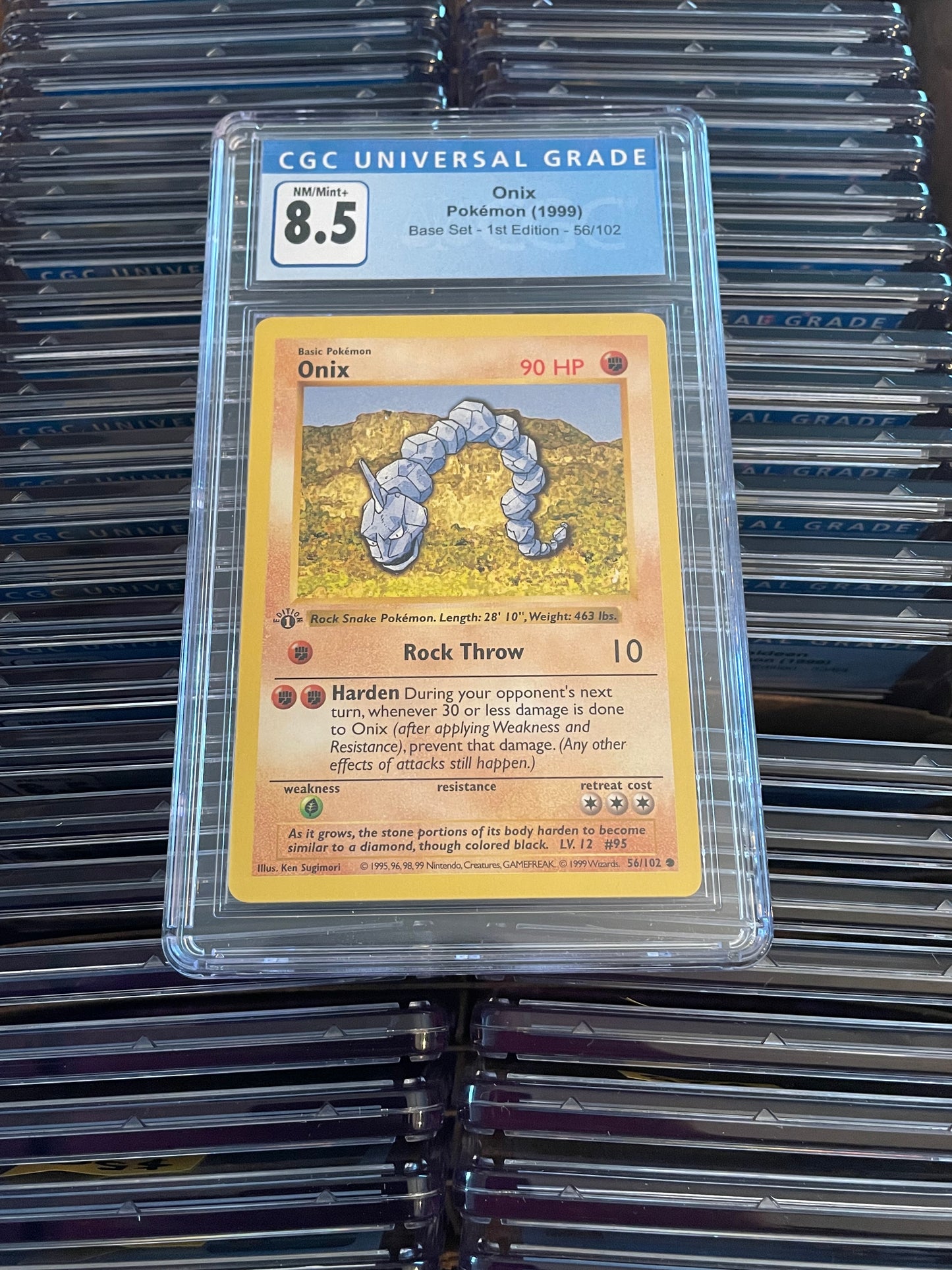 Onix Base Set 1st Edition 56/102 Shadowless Pokémon (1999) Cgc 8.5