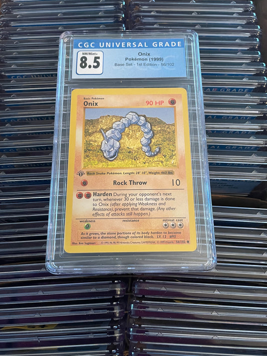 Onix Base Set 1st Edition 56/102 Shadowless Pokémon (1999) Cgc 8.5